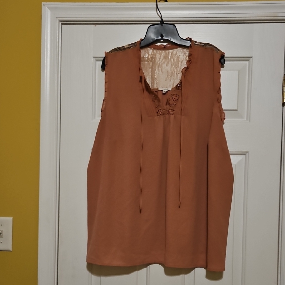 Maurices Lace Trim Sleeveless Blouse in Rust